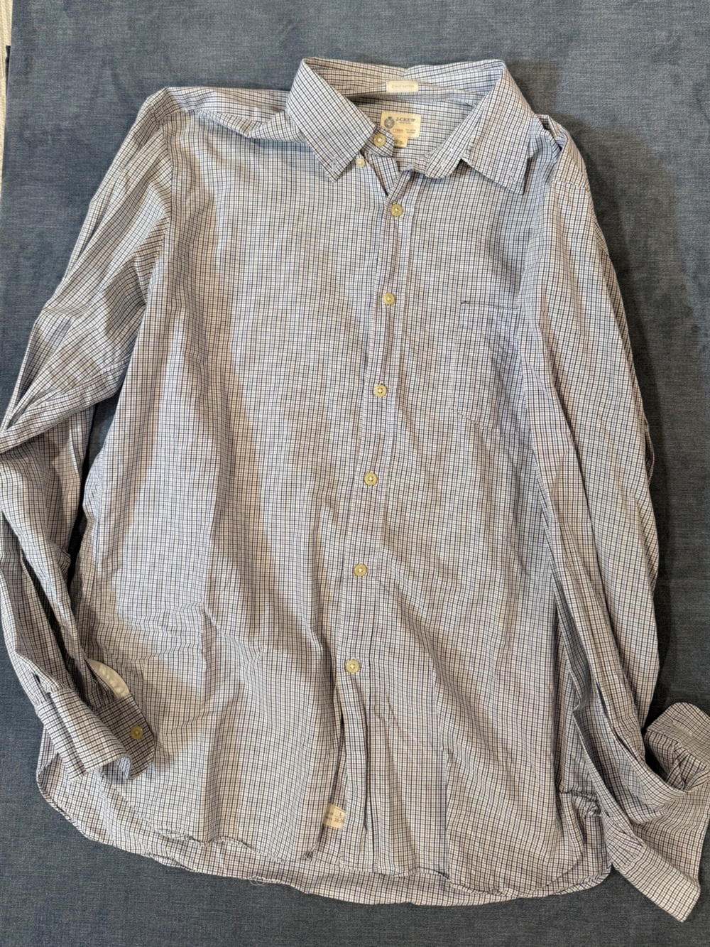 J. Crew Men's Blue and White Micro-Check Dress Shirt